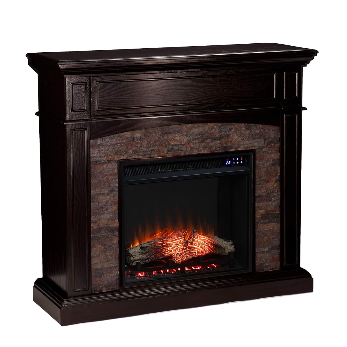 Grantham Convertible Touch Screen Electric Fireplace - Transitional Design, Brown Glass and Wood - Ideal for Living Room, Bedroom (FR9359)
