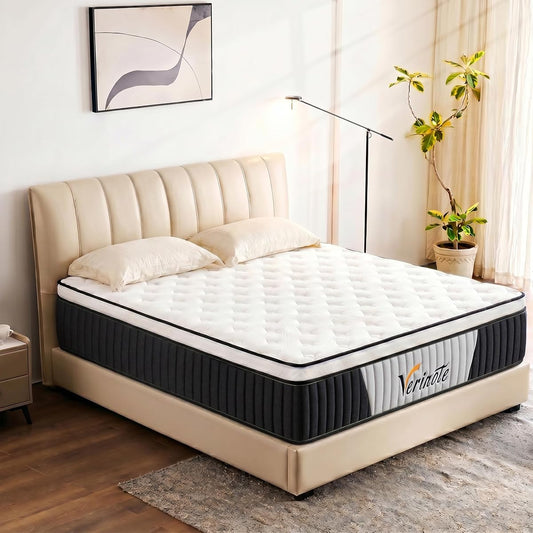 12 Inch Queen Mattress, Medium Firm Hybrid Memory Foam, 7-Zone Body Support for Pressure Relief, Motion Isolation, Queen Mattress in a Box, White Breathable Textured Fabric Mattresses