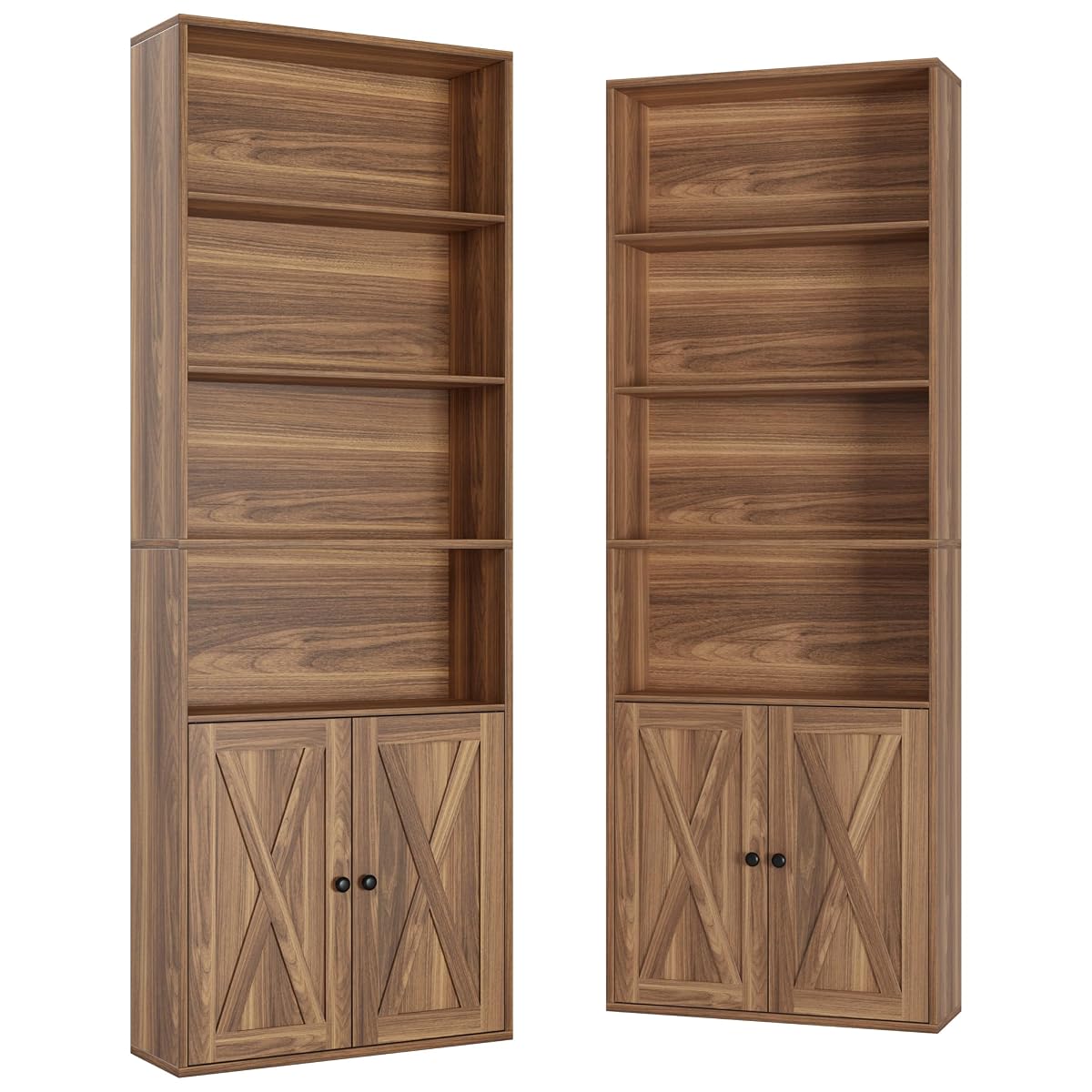 Industrial Bookshelves and Bookcases with Doors Set of Two Floor Standing 6 Shelf Display Storage Shelves 70 in Tall Bookcase for Home Office, Living Room