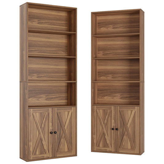 Industrial Bookshelves and Bookcases with Doors Set of Two Floor Standing 6 Shelf Display Storage Shelves 70 in Tall Bookcase for Home Office, Living Room