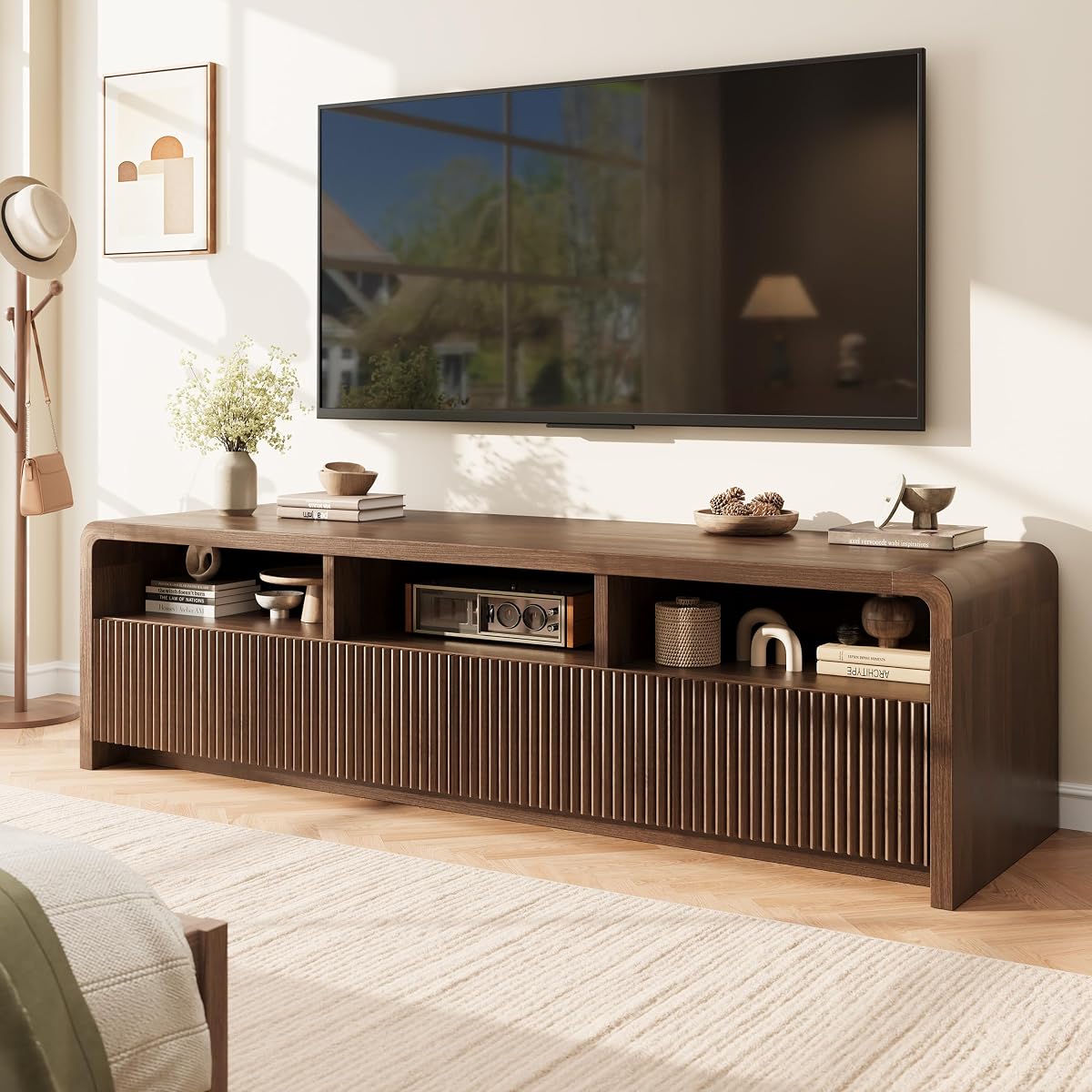 70" Fluted TV Stand with 4 Deep Drawers
