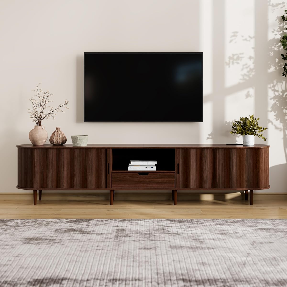95.2" Fluted TV Stand with Power Outlet for TVs up to 100"