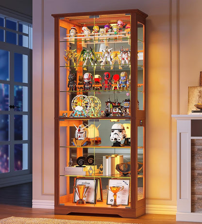 Glass Display Cabinet with RGB Lights & Adjustable Shelves