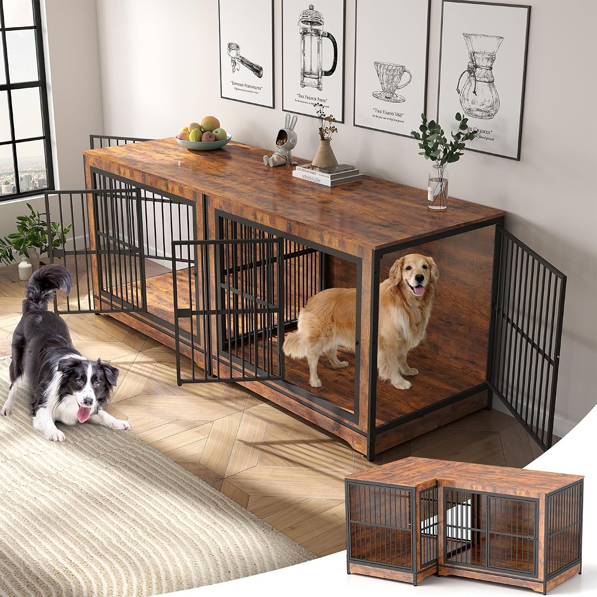 86 Inch Double Dog Crate Furniture
