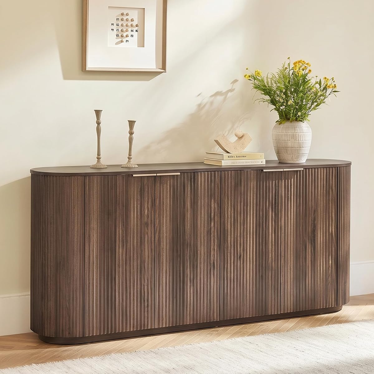 CHITA 70" Fluted Sideboard Cabinet, Buffet Cabinet with Storage, Walnut