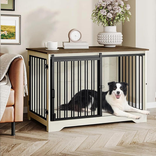 39.3" L Dog Crate Furniture Indoor Dog Kennel with Barn Door