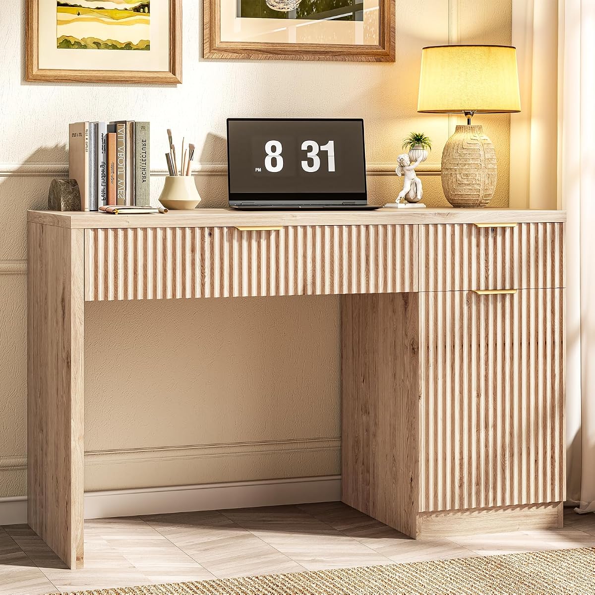 Farmhouse 47" Fluted Executive Desk with Drawers