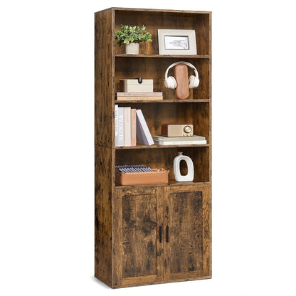 VASAGLE Custos Collection - Bookshelf, 6-Tier Tall Bookcase, Book Shelf with Doors, Open Storage Shelf, 9.4 x 23.6 x 68.9 Inches, for Living Room, Home Office, Dining Room, Rustic Brown ULBC402K01