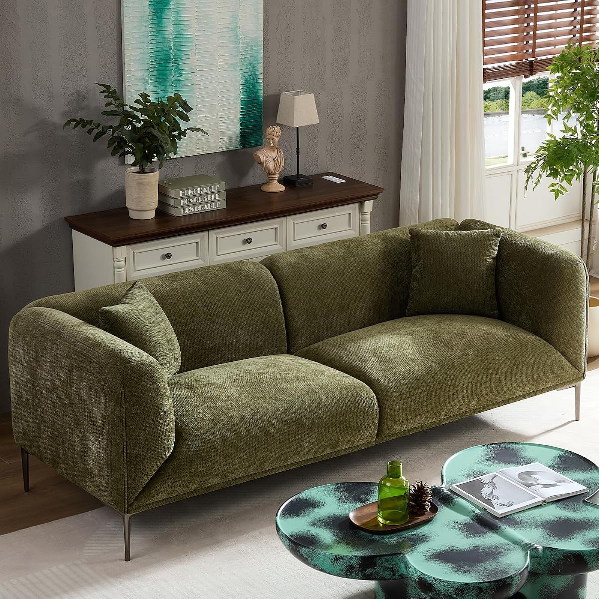 82.7" Modern Sofa with Metal Legs, Comfy Boucle Couch, Minimalist Curved Sofas