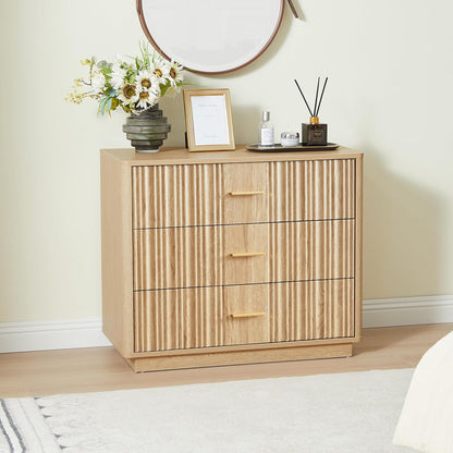 Fluted Natural Wood Dresser with Metal Handles 31.5" Wide
