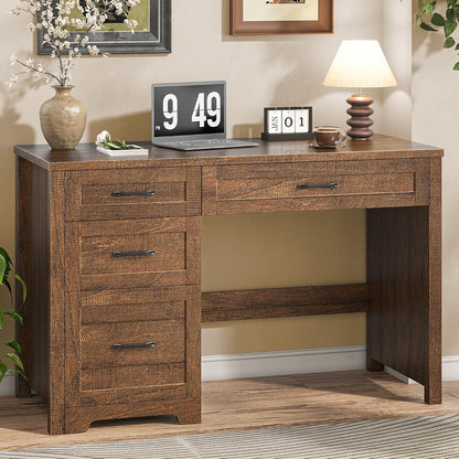 Executive Desk with 3 Storage Drawers, Red Brown