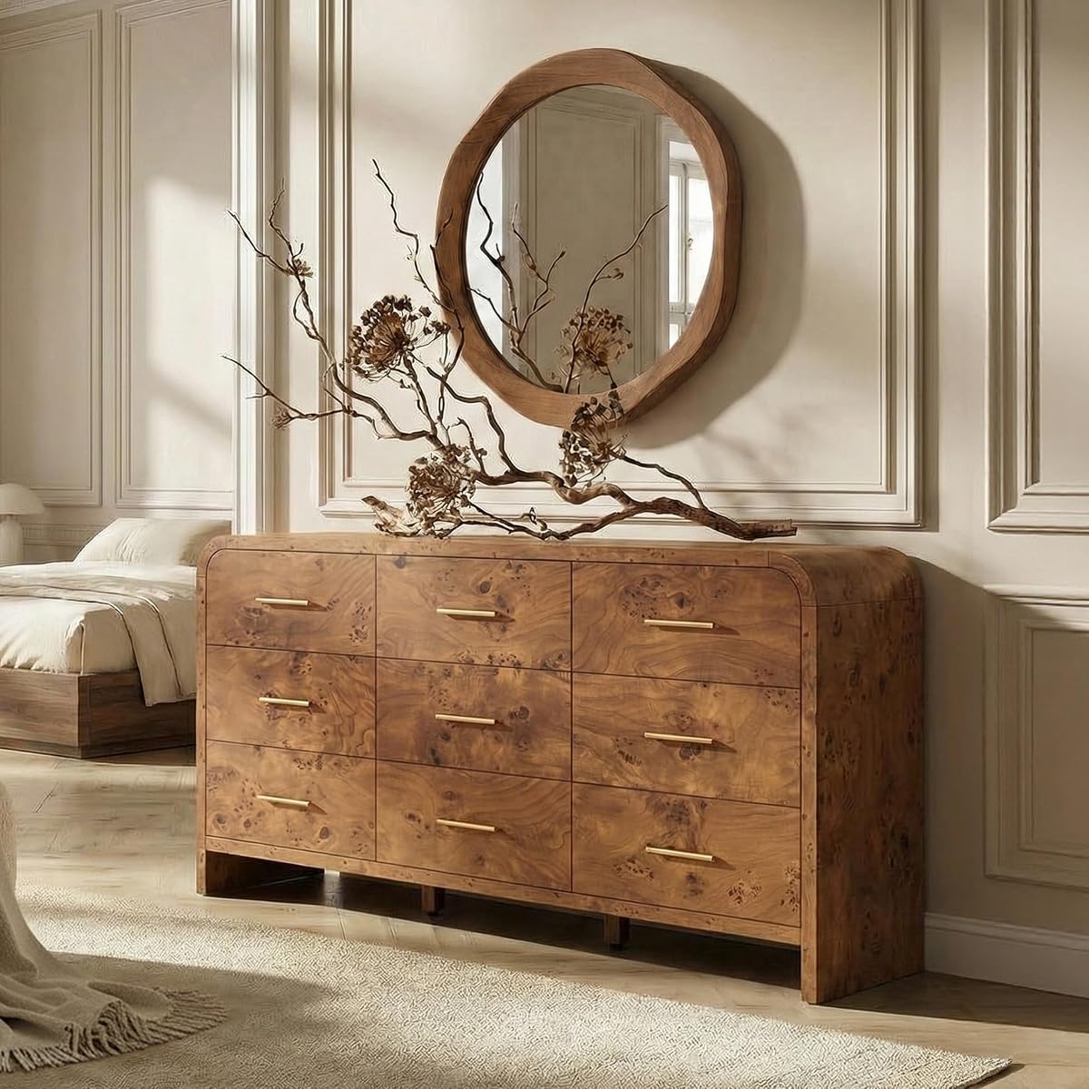 Curved 9-Drawer Dresser for Bedroom, 63" Wide Modern Chest of Drawers