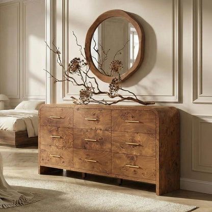 Curved 9-Drawer Dresser for Bedroom, 63" Wide Modern Chest of Drawers