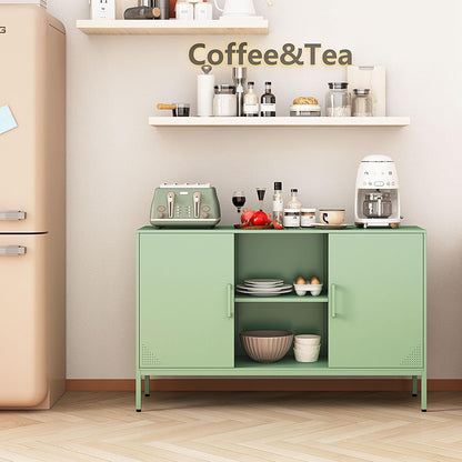 Metal Cabinet, High Capacity Green Buffet Cabinet Coffee Bar Sideboard with Adjustable Shelf, Pantry Drink Locker for Living Room, Kitchen, Bedroom, Dining Room, Entryway (Green)