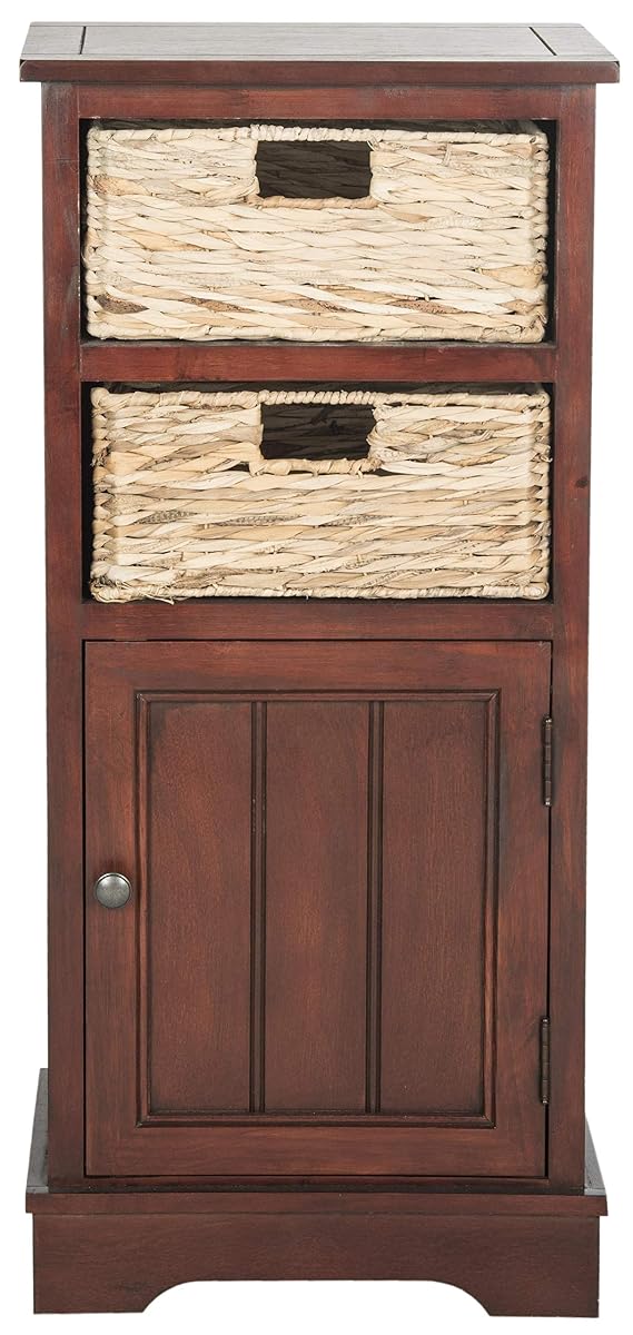 SAFAVIEH Furniture - Connery 2-Basket Cabinet - Cherry - Solid Wood - Farmhouse Storage Design - Ideal for Living Room, Entryway, Home Office, 16" W x 12" D x 35" H - Fully Assembled (AMH5742C)