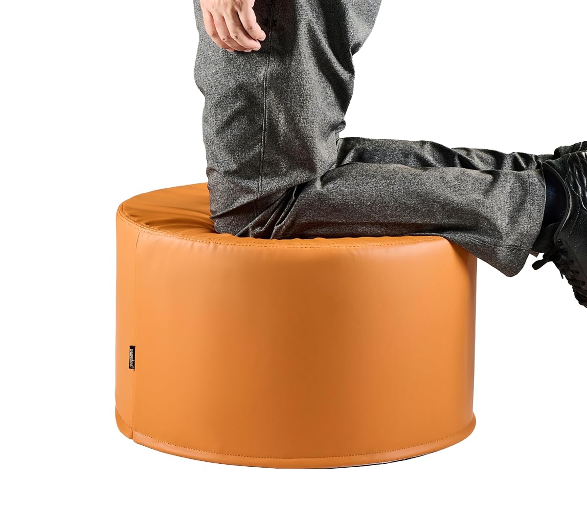 Large 22" Faux Leather Sitting Pouf Ottoman Footrest (Burnt Orange) | Wipe-Clean Faux Leather Boho Design for Kids Toddler Playroom with Foam Filling as Seating Side Table College Dorm Décor