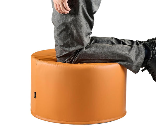 Large 22" Faux Leather Sitting Pouf Ottoman Footrest (Burnt Orange) | Wipe-Clean Faux Leather Boho Design for Kids Toddler Playroom with Foam Filling as Seating Side Table College Dorm Décor