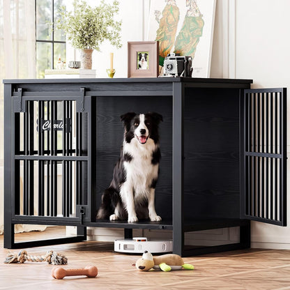 31.5" Tall Dog Crate Furniture with Sliding Barn Door, Black