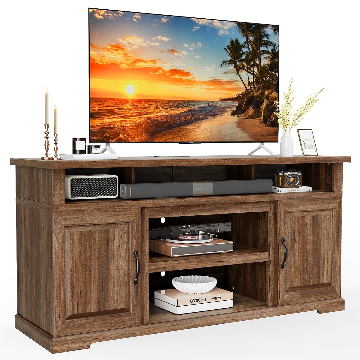 70" Rustic Farmhouse TV Stand, Entertainment Center Fits TVs up to 80 Inch