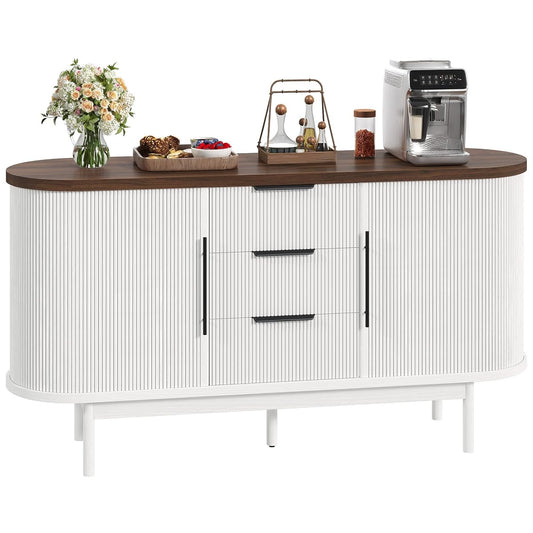 Fluted Sideboard Buffet Cabinet with Storage, White & Brown