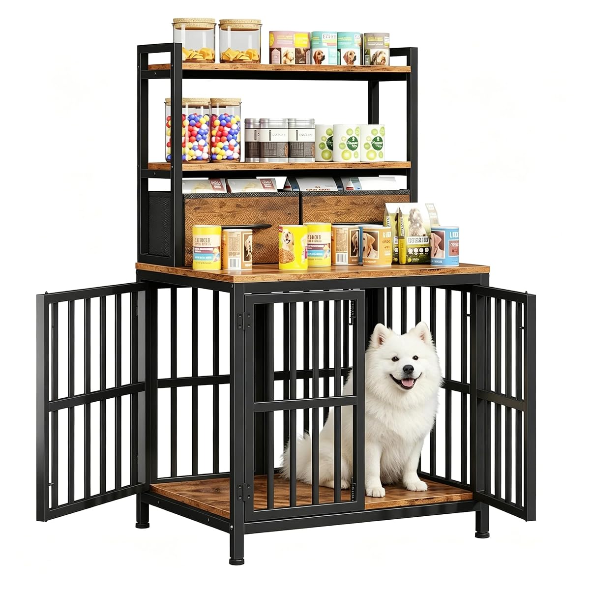 25.5" W Dog Crate Furniture with Drawer & Shelf, 43.7" H