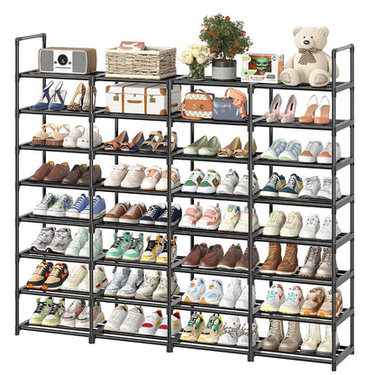 8-Tier Shoe Rack Large Capacity 64 Pairs Tall Shoe Shelf, Sturdy Metal Shoe Organizer for Entryway, Closet, Bedroom, Black