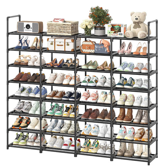 8-Tier Shoe Rack Large Capacity 64 Pairs Tall Shoe Shelf, Sturdy Metal Shoe Organizer for Entryway, Closet, Bedroom, Black