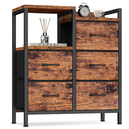 Rustic Brown Dressers for Bedroom, 5 Drawer Dresser for Closet