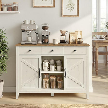 Buffet Cabinet, Coffee Bar with 3 Drawers, Adjustable Shelf