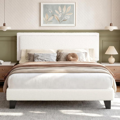Queen Size Bed Frame, Upholstered Platform Bed Frame with Adjustable Headboard