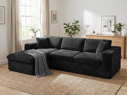 105" Boneless Couches for Living Room, Sectional Couches Modular Sofa with L-Shaped Chaise, Memory Foam Comfy Cloud Couch with Plush Corduroy Fabric, No Assembly Required, Black