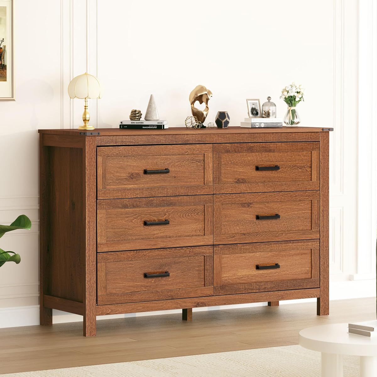 Farmhouse 6 Drawer Dresser for Bedroom, 47.2" Wide Wooden Chest