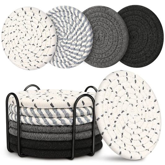Coasters for Drinks, Coasters Set of 4 - Color, 8 Pack Coaster Set, Absorbent Coaster with Holder, Coffee Table Decor, Living Room Decor for House Warming Gifts