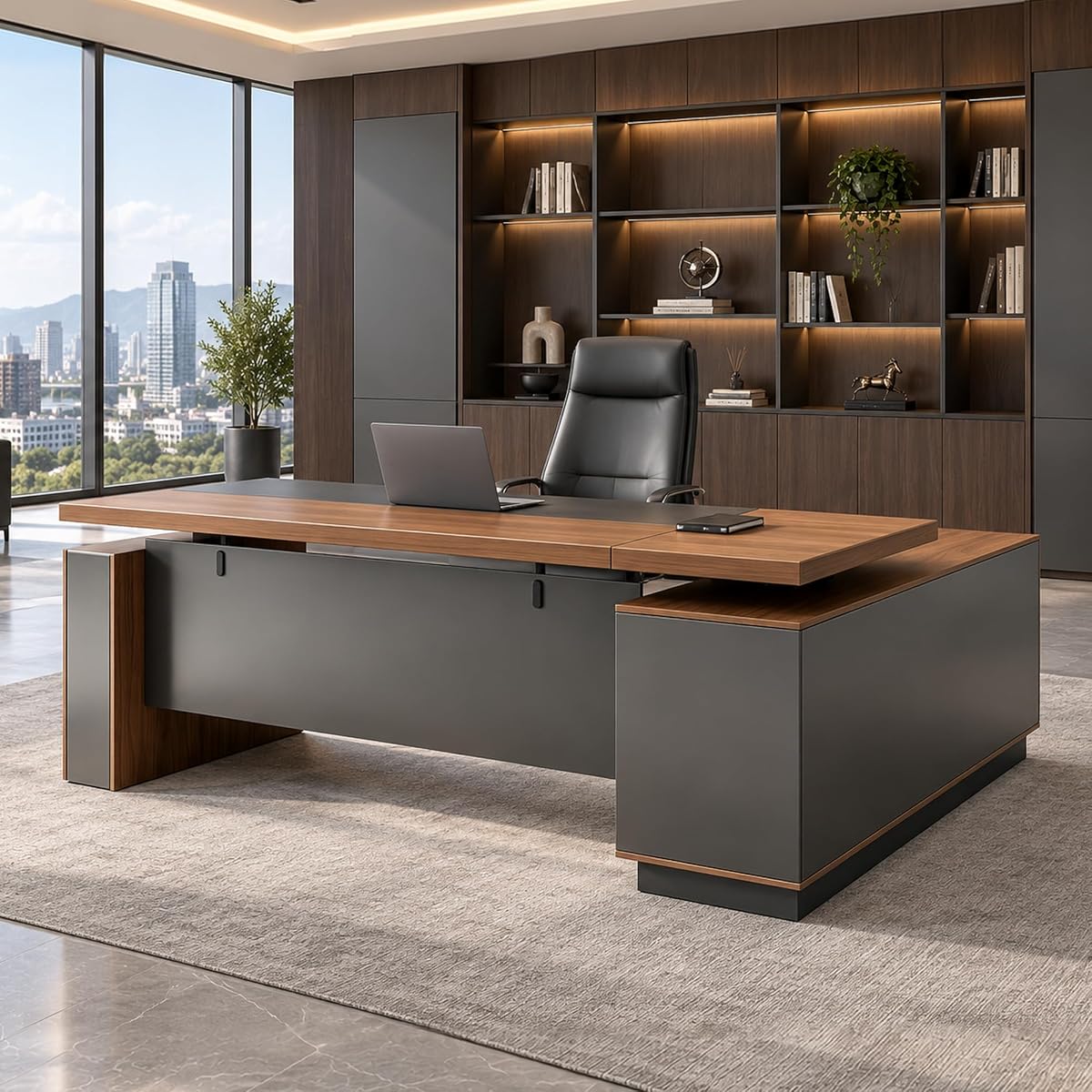 71 Inch L Shaped Executive Standing Desk with Drawers