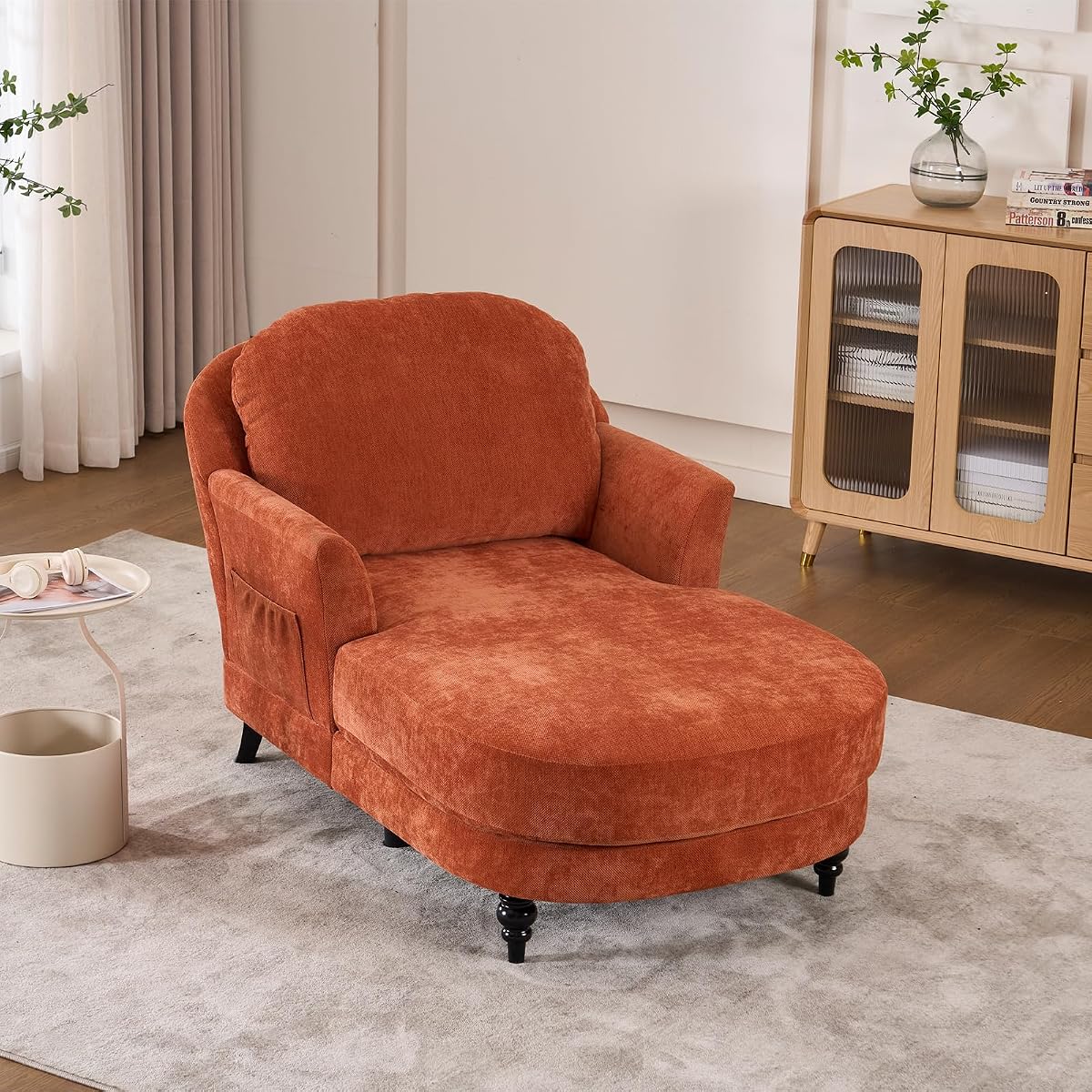 Chaise Lounge Chair Indoor, 59.8" Oversized Reading Chair, Orange