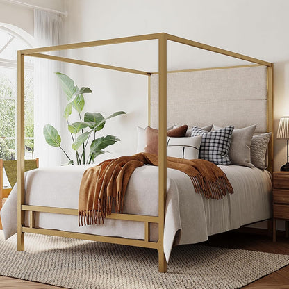 Queen Size Gold Metal Canopy Bed Frame