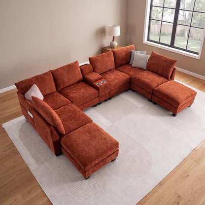 8 Seater Modular Sectional Sofa with Cup Holders