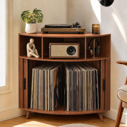 Corner Record Player Stand with Charging Station