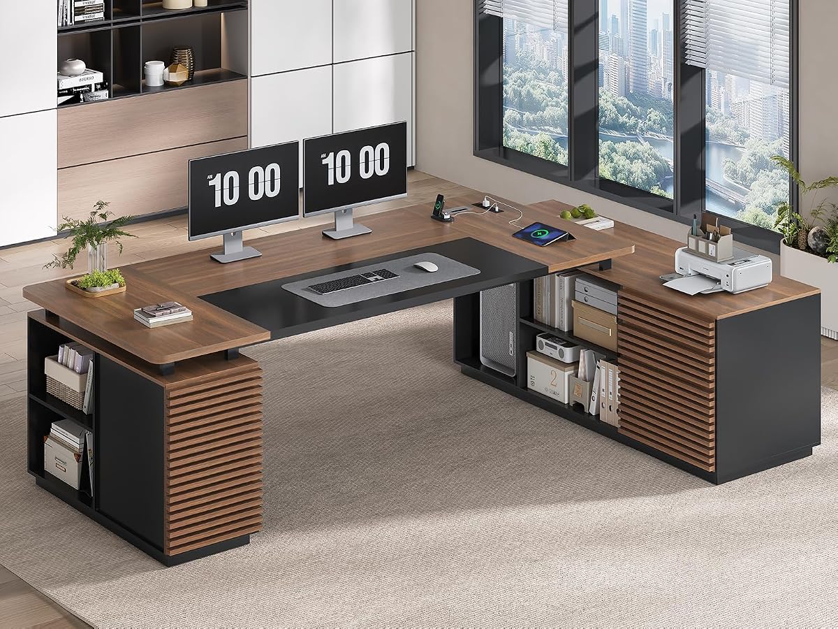 78.7" Executive Desk, Home Office Desk with File Drawers & Storage Shelves