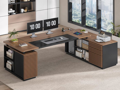 78.7" Executive Desk, Home Office Desk with File Drawers & Storage Shelves