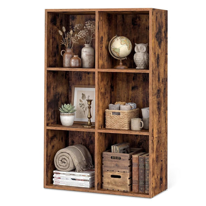 Bookshelf, Storage Shelf with 6 Open Compartments, Bookcase Organizer Unit for Home Office, Living Room, Dining Room, Brown