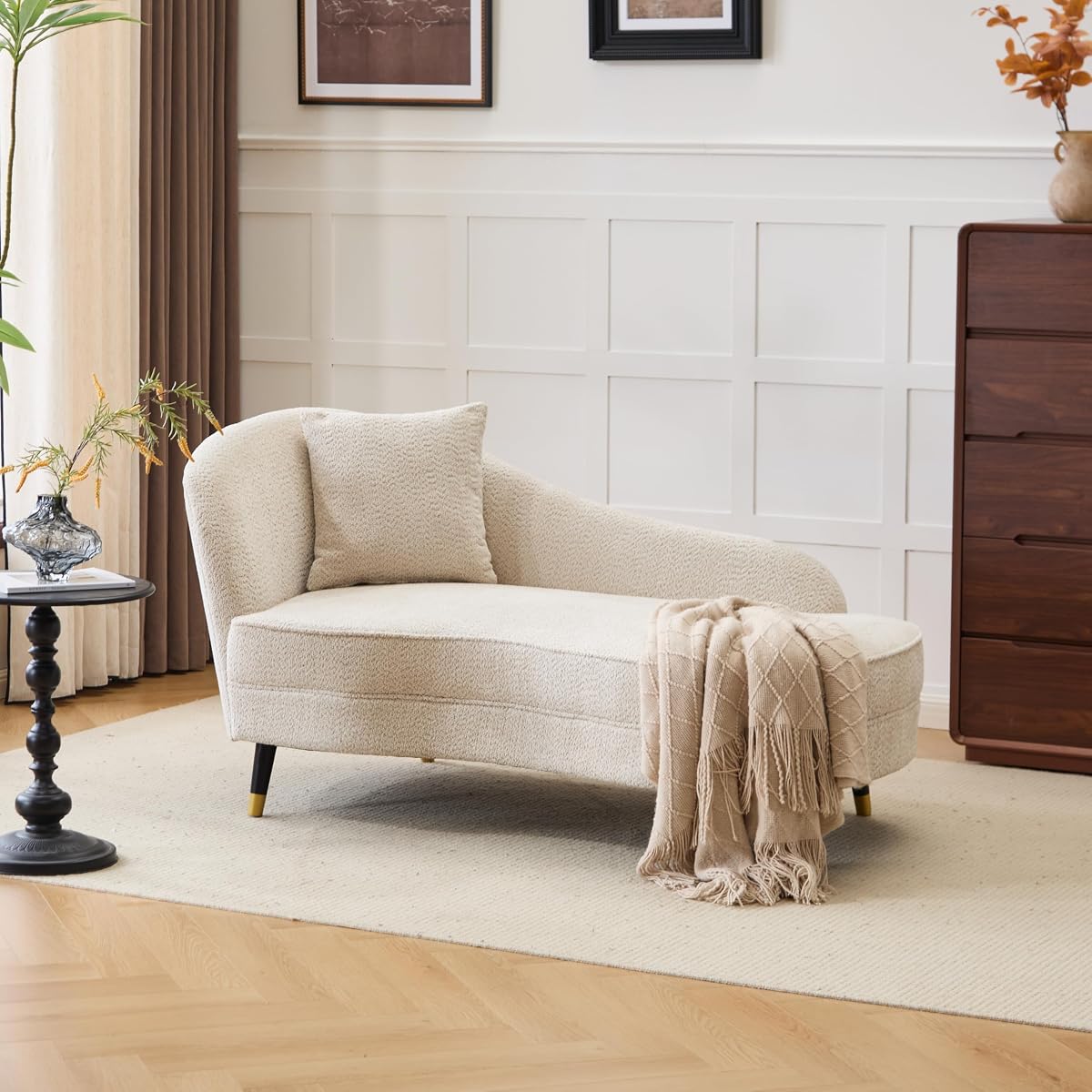 61" Boucle Curved Chaise Lounge Indoor with Pillow