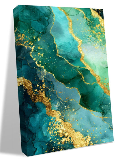 NuYeBiofx Abstract Turquoise Marble Texture Canvas Wall Art Prints,48"x32" Framed Picture Artwork Gold Line Stone Style Printed Canvas Oil Painting for Living Room Bedroom Office,Ready to Hang