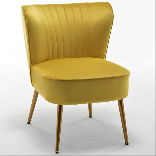 Modern Velvet Accent Chair for Living Room, Bedroom, or Entryway, Stylish and Comfortable Armless Design with Metal Legs, Yellow