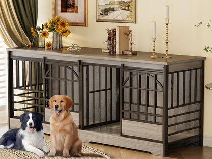 78" Double Dog Crate with Divider, Grey