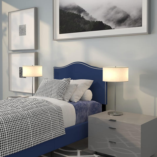 Lexington Upholstered Twin Size Headboard with Accent Nail Trim in Navy Fabric