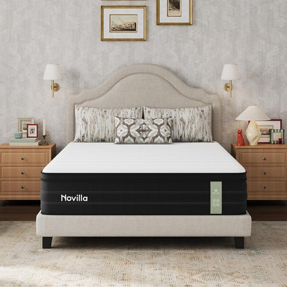 12 Inch Queen Mattress, Cooling Queen Hybrid Mattress with Upgraded Individual Coils & Gel Memory Foam, Enhanced Support, Motion Isolation, Pressure Relief, CertiPUR-US
