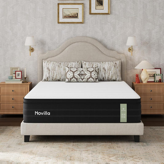 Queen Mattress 12 Inch, Cooling Hybrid Mattress with Upgraded Coils