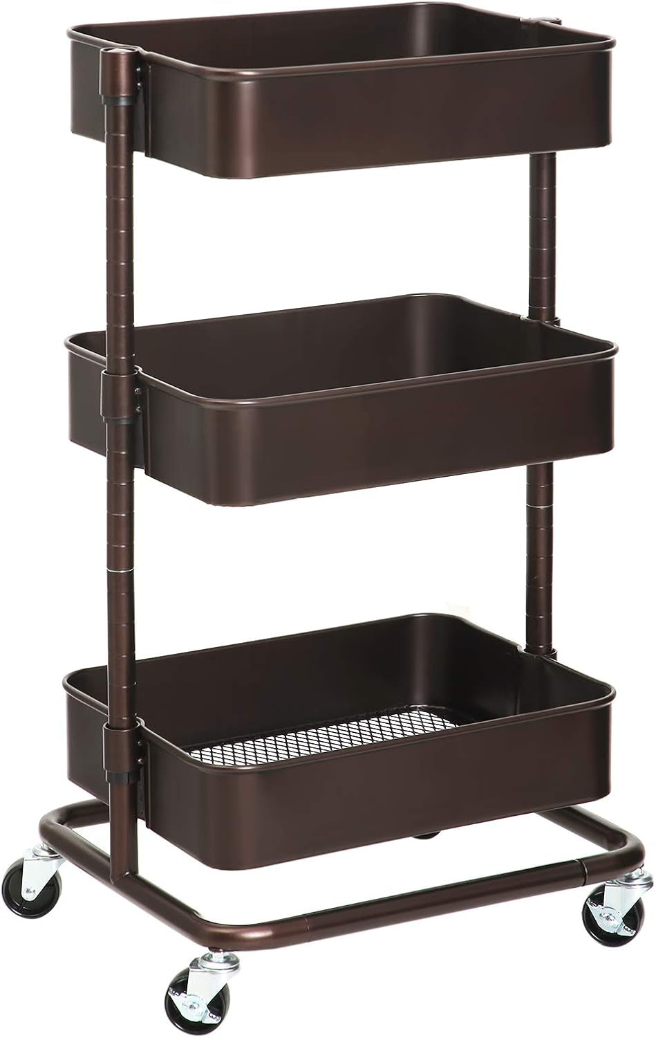 Rolling Cart, 3-Tier Storage Cart, Storage Trolley with Handle 2 Small Organizers, Steel Frame, Plastic Baskets, Utility Cart, Easy Assembly, for Bathroom Laundry Room, White UBSC067W01