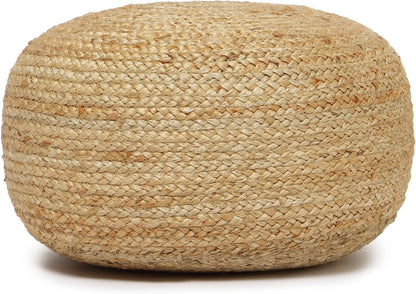 REDEARTH · Jute Circular Low Pouf Ottoman - Braided Pouffe Accent Sitting round Footrest for Living Room, Bedroom, Nursery, Kidsroom, Patio, Gym; 100% Jute (18"X18"X10"; Natural)